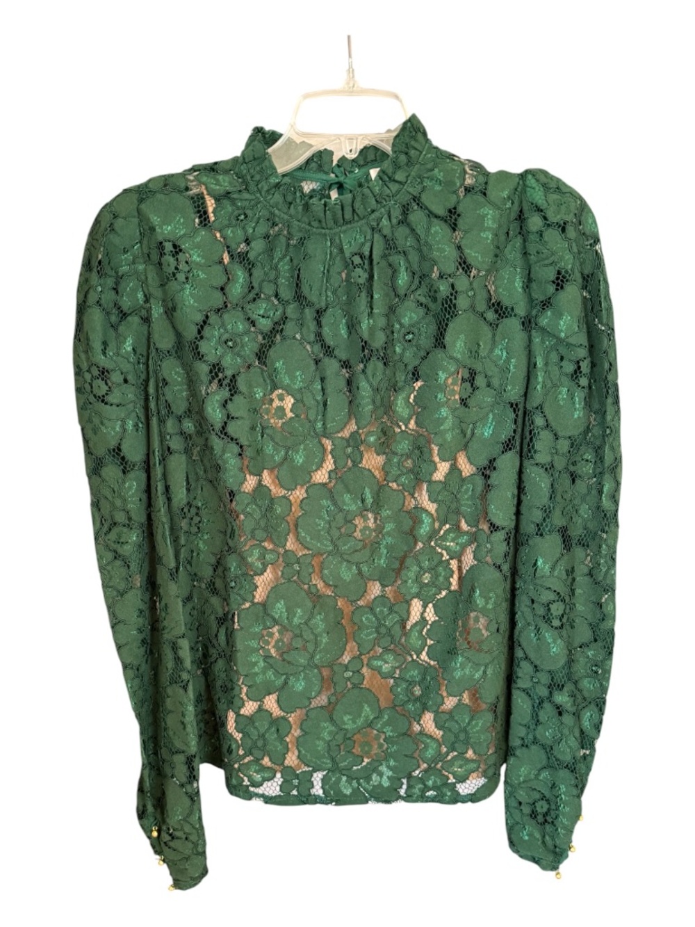 WAYF Emma Puff Sleeve Lace Top | Emerald Green | S